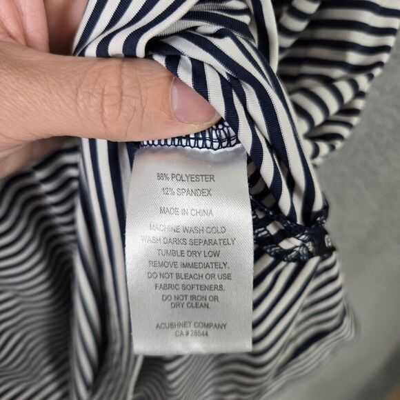 FootJoy ProDry Lisle Golf Polo Mens M Navy Blue White Striped Stretch Shirt - Picture 4 of 6